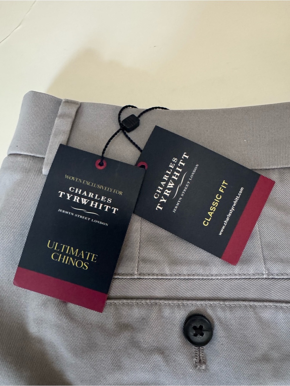Charles Tyrwhitt Men's Flat-Front Chinos in Light Gray - Picture 3 of 6
